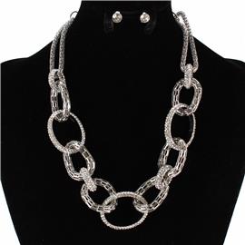 Metal Rinestones Link Chain Necklace Set