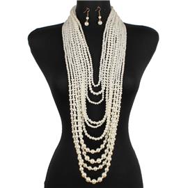 Multilayered Pearl Long Necklace Set