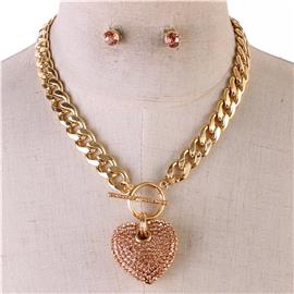 Metal Pendant Heart Necklace Set