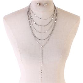 Metal Long Multi-Chain Necklace Set