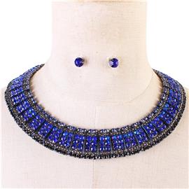 Rhinestone Chunky Choker Necklace Set