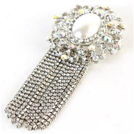 Rhinestones Pearl Long Oval Brooch