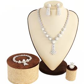 CZ Pearl 4pcs Necklace Set