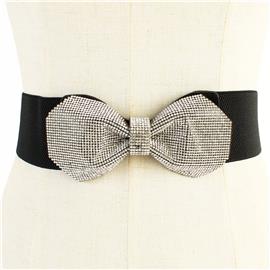 Elastic Rhinestone Bow Belt