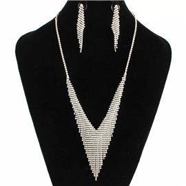 Rhinestone Fringed Necklace Set