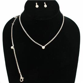 Rhinestone JR Pearl 3pcs Necklace Set