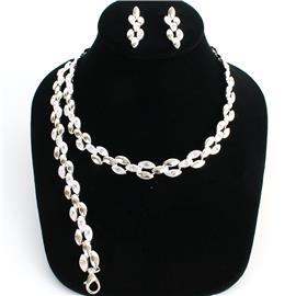 Rhinestone Oval 3pcs Necklace Set