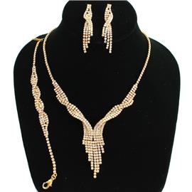 Rhinestone Twisted 3pcs Necklace Set