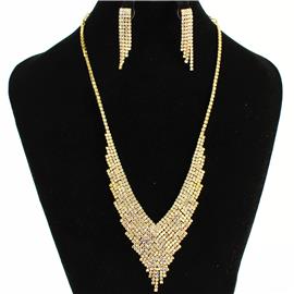 Rhinestone Fringed Necklace Set