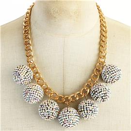 Chain Rhinestones Ball Necklace