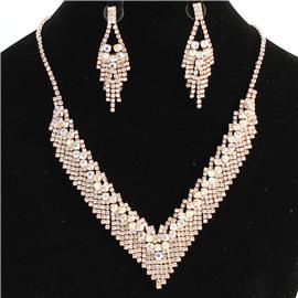 Rhinestone Fringe Necklace Set