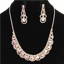 Rhinestone Wavy Tear Necklace Set