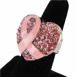 BCA Pink Ribbon Rhinestones Stretch Ring