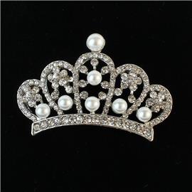 Pearl With Rhinestones Crown Brooch