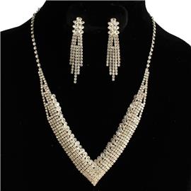 Rhinestones V Shaped Clip-On Necklace Set