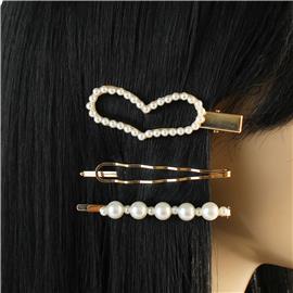 Pearl 3 Pcs Heart Hair Pin