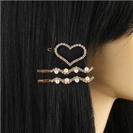 Rhinestones Heart 3Pcs Hair Pin