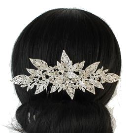 Rhinestone Flower Leaves Hair Comb