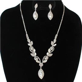 Rhinestones Drop Leaves Necklace Set