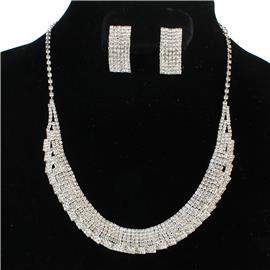 Rhinestone U Shaped Clip-On Necklace Set