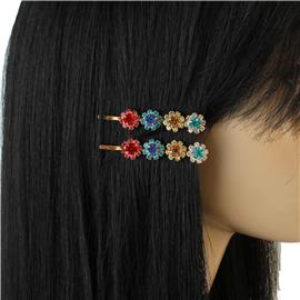 Rhinestone Flower 2 Pcs Hair Pin