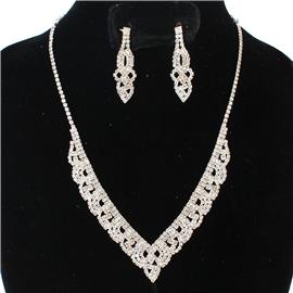 Rhinestones Swirl Leaves Necklace Set