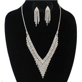 Rhinestones Fringed Necklace Set