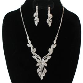 Rhinestones Leaves Casting Necklace Set