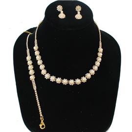 Rhinestones Pearl 3 Pcs Necklace Set