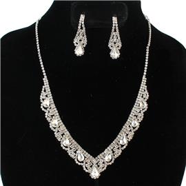 Rhinestones Tear Necklace Set