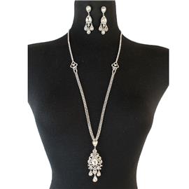 Rhinestones Long Necklace Set