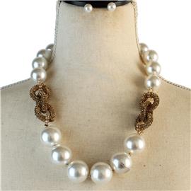 Pearl With Rhinestone Chain Necklace Set