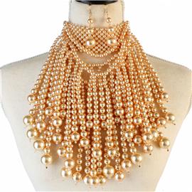 Pearl Fringed Choker Necklace Set