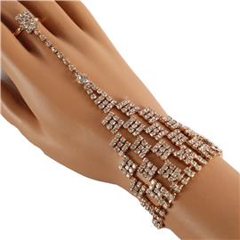 Rhinestones Rectangle Bracelet With Ring/ HandChain