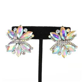 Crystal Leaf Flower Clip-On Earring