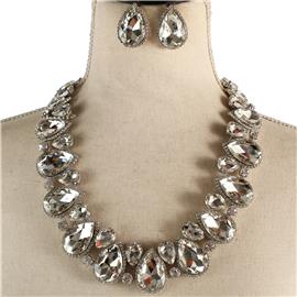 Crystal Teardrop Necklace Set