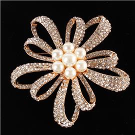 Rhinestones Pearls Flowers Brooch