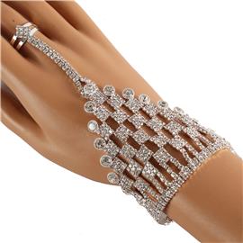 Rhinestones Glass Stones Bracelet With Ring/ HandChain