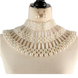 Pearls Tear Bib Necklace Set