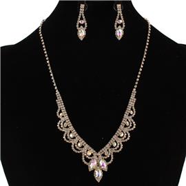 Rhinestones Leaves Necklace Set