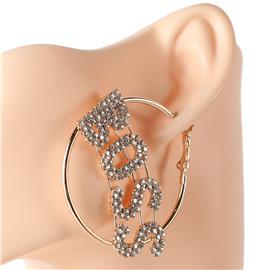 Rhinestones Boss Hoop Earring