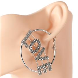 Rhinestones Love Hoop Earring