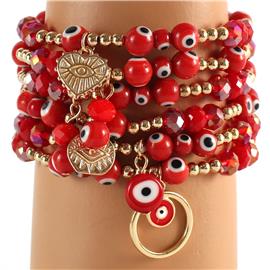 Multilayereds Beads Evil Eye Stretch Bracelet