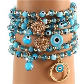 Multilayereds Beads Evil Eye Stretch Bracelet