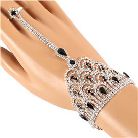 Rhinestones Tear Bracelet With Ring / Handchain