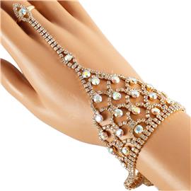 Rhinestones Round Braclet With Ring / Handchain