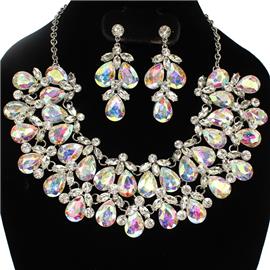 Crystal Teardrop Necklace Set