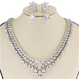 Cubic Zirconia Leaves Necklace Set