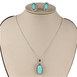 Semistone Oval Reverse CZ Necklace Set