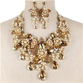 Pearl Crystal Flower Necklace Set